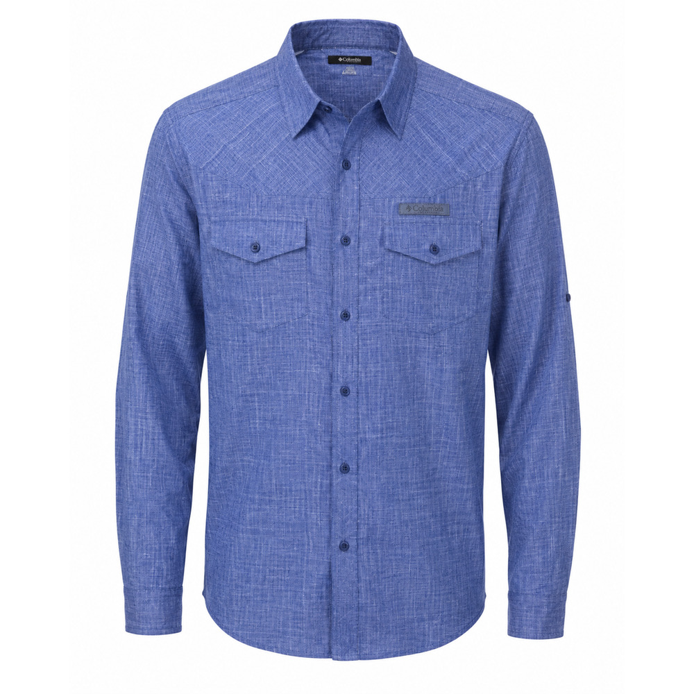 Carbon Chambray Blue Woven Button Front Slim Fit Casual Shirt Large